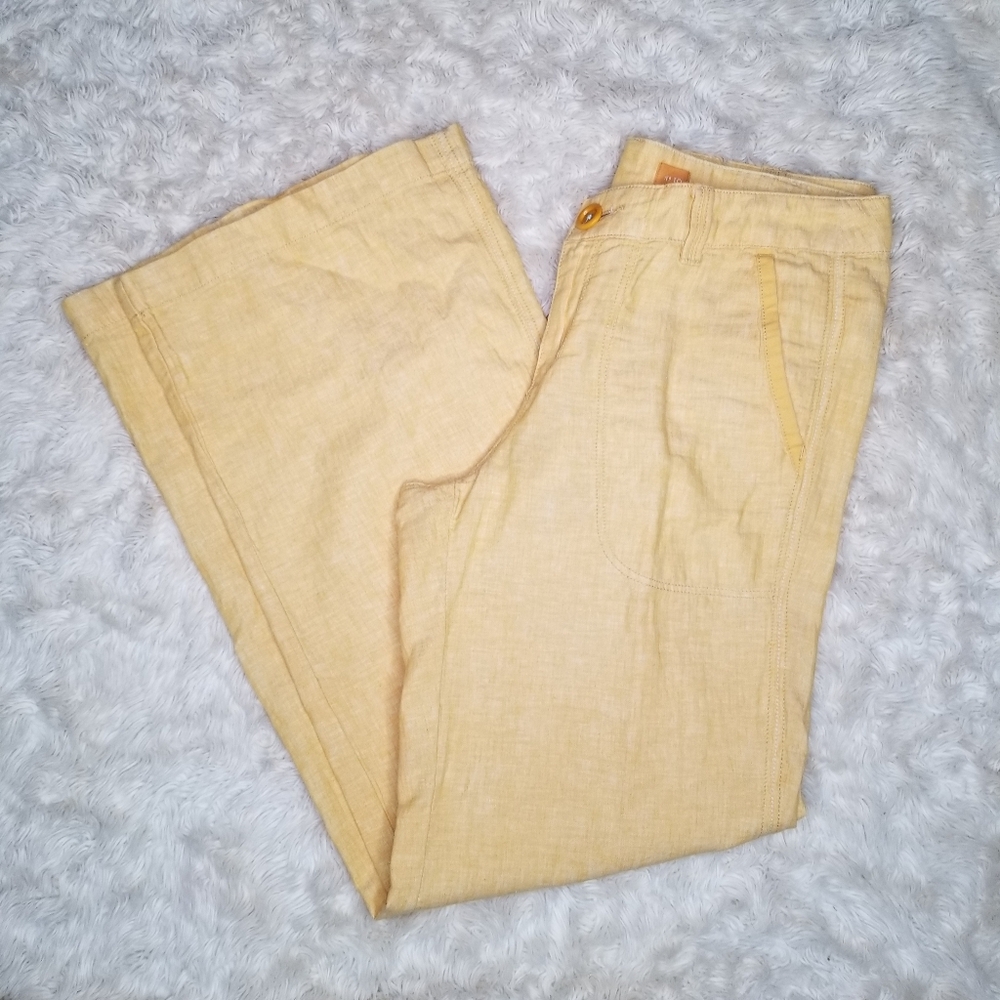 Anthropologie Pilcro Linen Trouser Pants Yellow Wide Leg Wmn's Size 10 Anthro - Picture 2 of 7